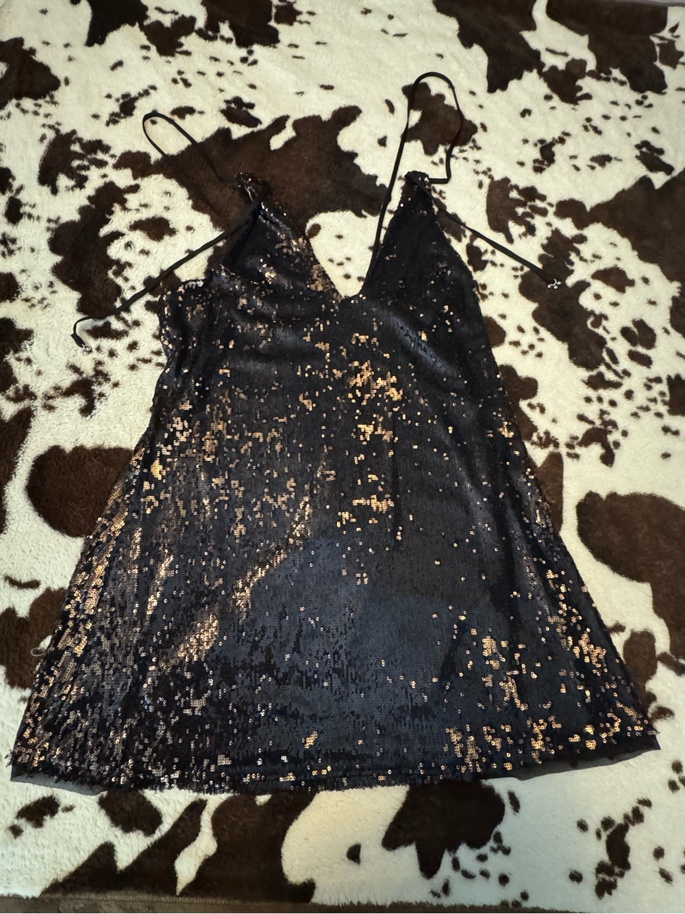 Free People Black & Gold Sequin Accent Adjustable Mini Dress